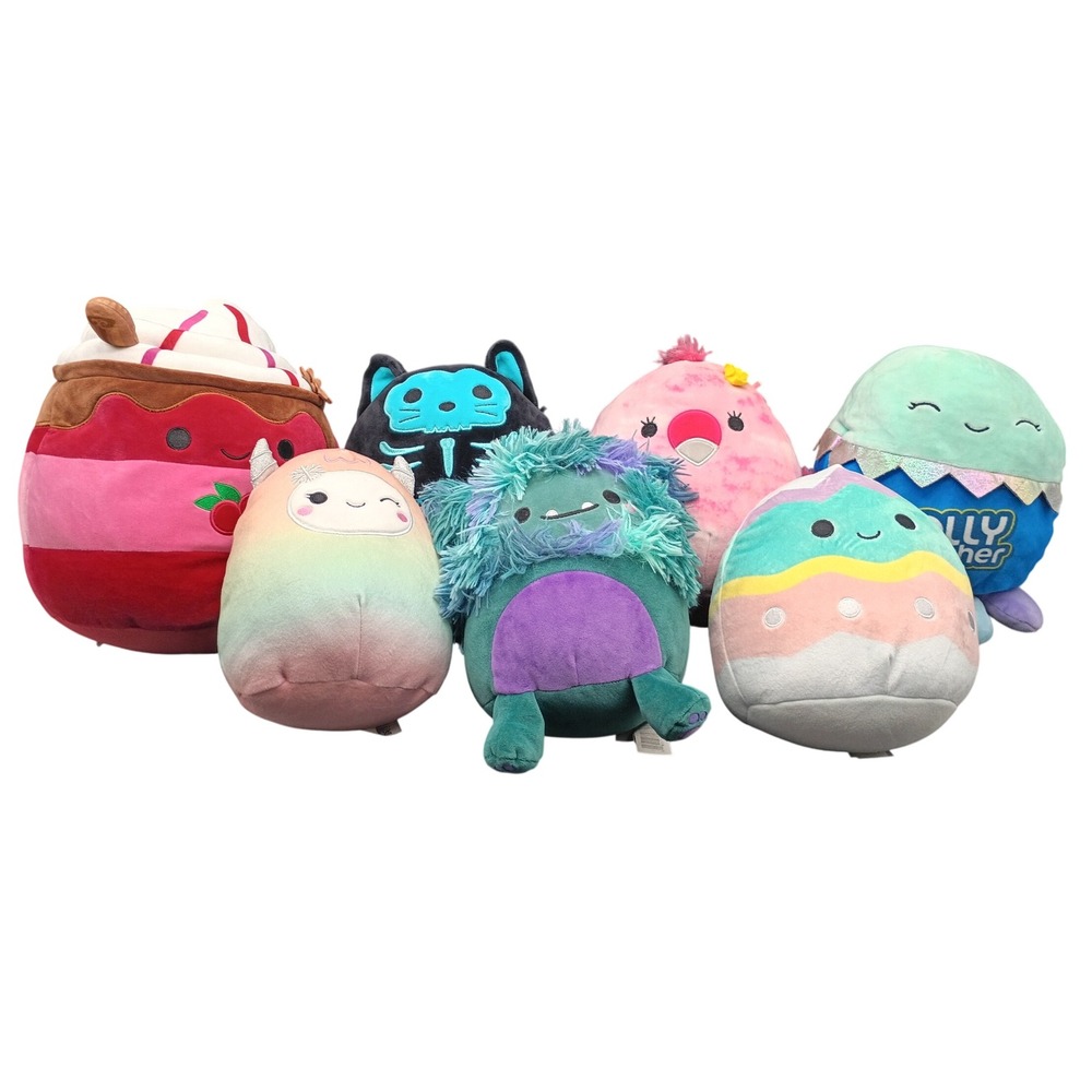 Kellytoy Squishmallows Plush Bundle Jolly Rancher Milkshake Bigfoot Skeleton Cat